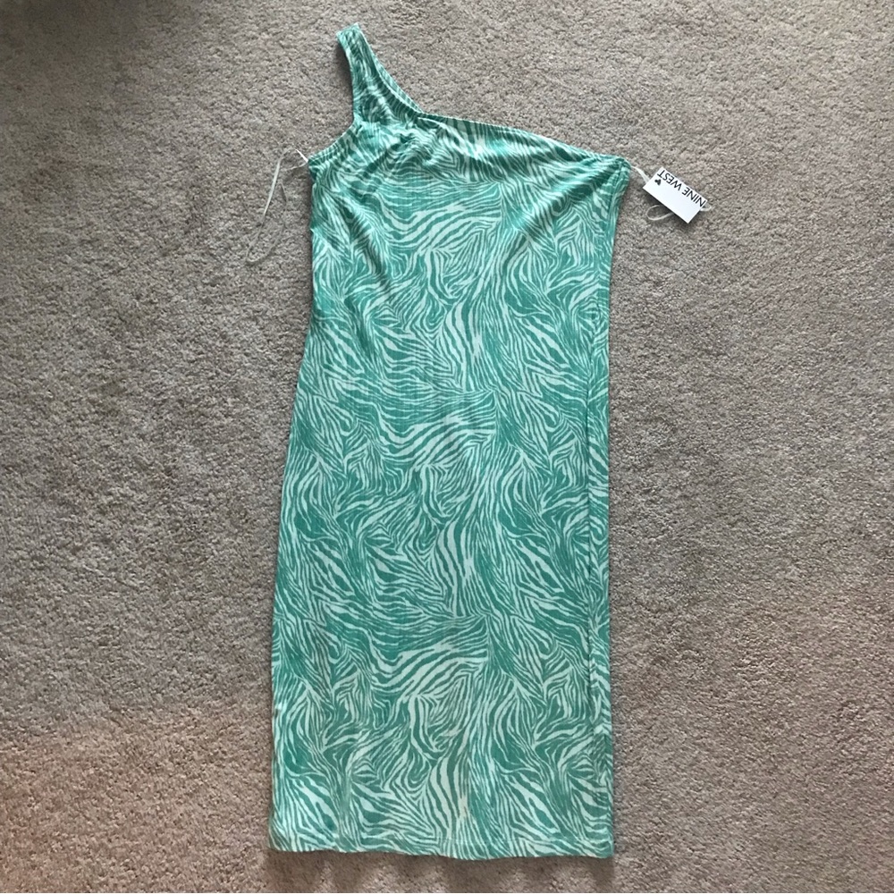 Women’s Nine West Light Green/White 1 Shoulder Stretchy  Dress, Size XXL, NWT